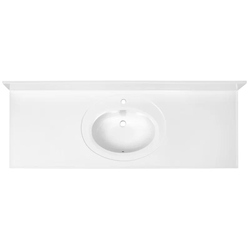61 Inch Cultured Marble Vanity Top with Backsplash, Improved Package, White