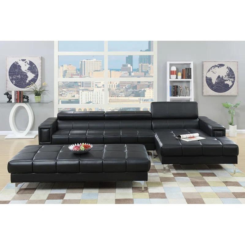 Reversible Modular Sofa and Chaise in Bonded Leather