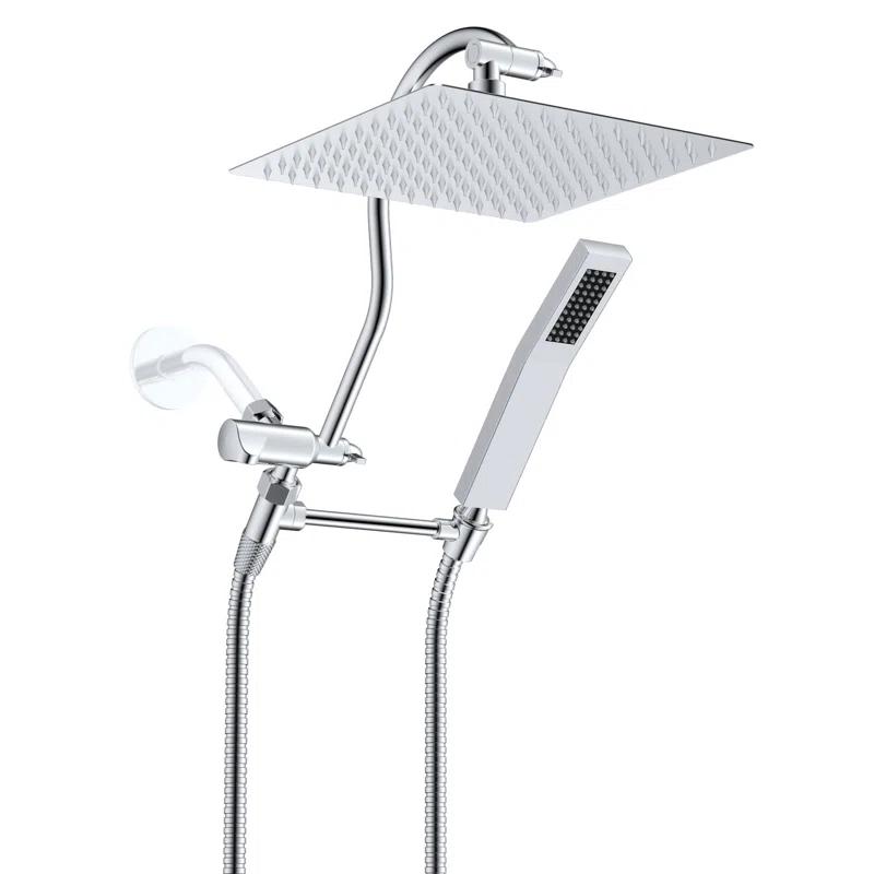 EDGAR'S FURNITURE MANUFACTURING INC ZHS0BXLJFZ8B All Metal Shower Head, 10'' High Pressure Rainfall Shower Head, Showerhead Combo/Handheld Shower Wand, 12'' Adjustable Curved Shower Extension Arm, 71'' Hose, 2 Shower Head Holders, (Chrome)