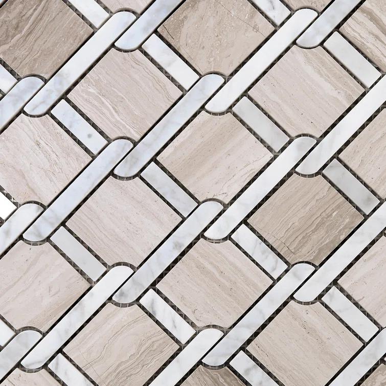 Supreme Tile Wooden Beige 12.01 in. x 12.01 in. Geometric Polished Marble Mosaic Tile
