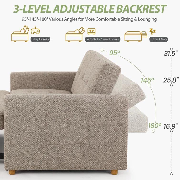 Ebern Designs Meit 49"W Convertible Sleeper Sofa 3-In-1 Reclining Sofa Bed Pull Out Couch Bed