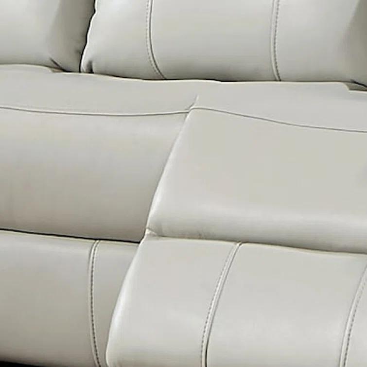 Benjara Flo 87 Inch Power Recliner Sofa, USB, Nailhead, Faux Leather, Light Gray | Wayfair