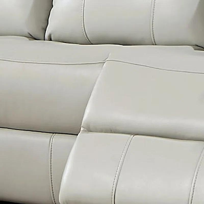 Benjara Flo 87 Inch Power Recliner Sofa, USB, Nailhead, Faux Leather, Light Gray | Wayfair