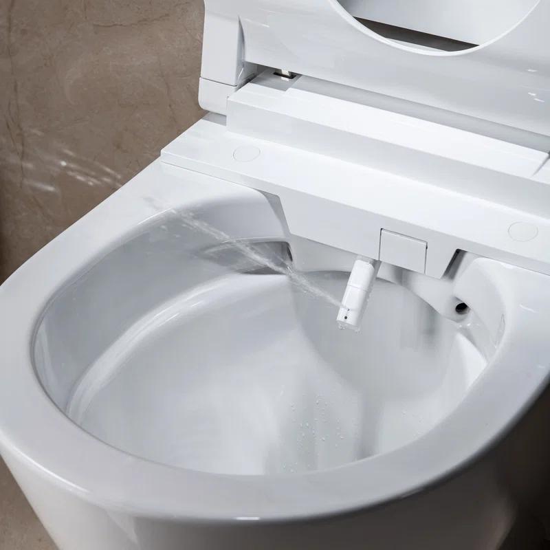 WoodBridge LT611+SWHT611-WH Dual-Flush Elongated Wall-Mount Toilet (Seat Included)