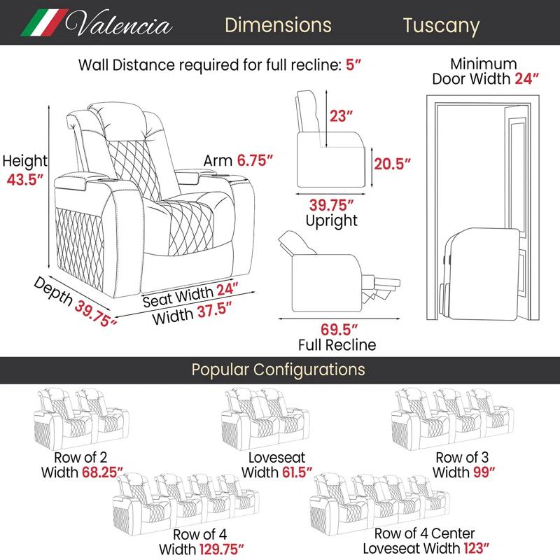 Orren Ellis Tuscany Leather Home Theater Seating with Cup Holder