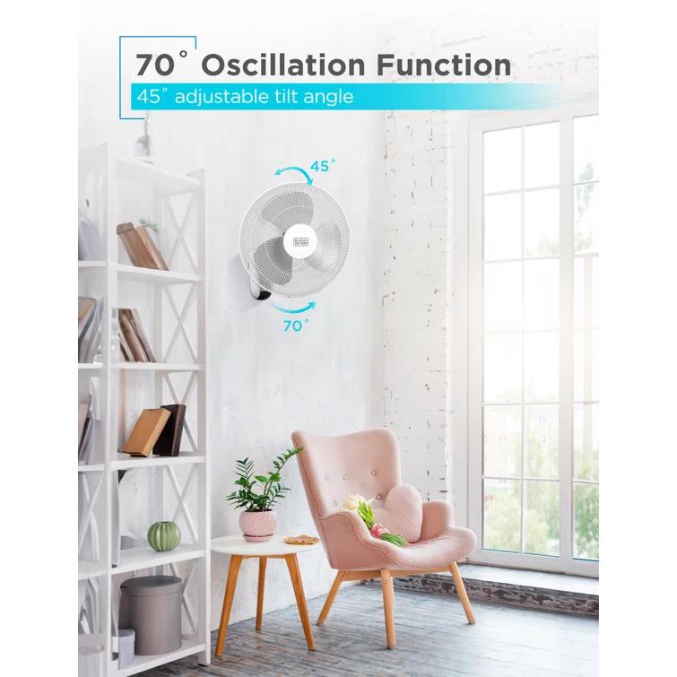 BLACK+DECKER BFP Series BLACK+DECKER 16" Wall Fan with Remote Control, Oscillating Fan with 3 Speed Settings