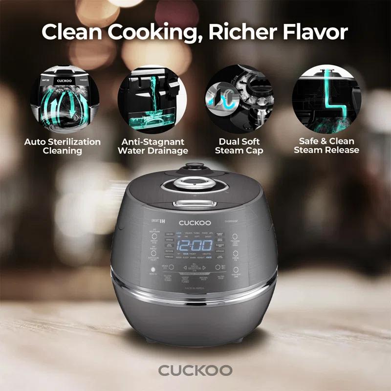 CUCKOO 6-Cup Induction Heating Pressure Rice Cooker with Nonstick Inner Pot, 21 Menu Modes, Fuzzy Logic Tech, 3 Voice Guide, Auto Clean (Dark Grey) CRP-DHSR0609FD