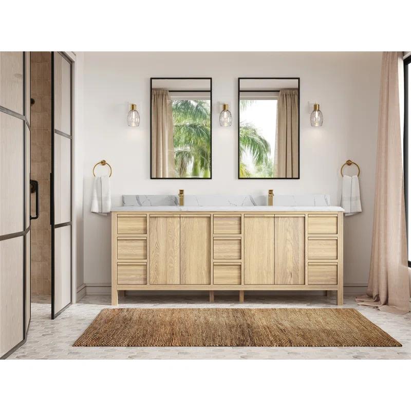 Willow Collections Elizabeth White Oak 84 In. W X 22 In. D Double Sink Bathroom Vanity With Cove Edge Calacatta Laza Quartz