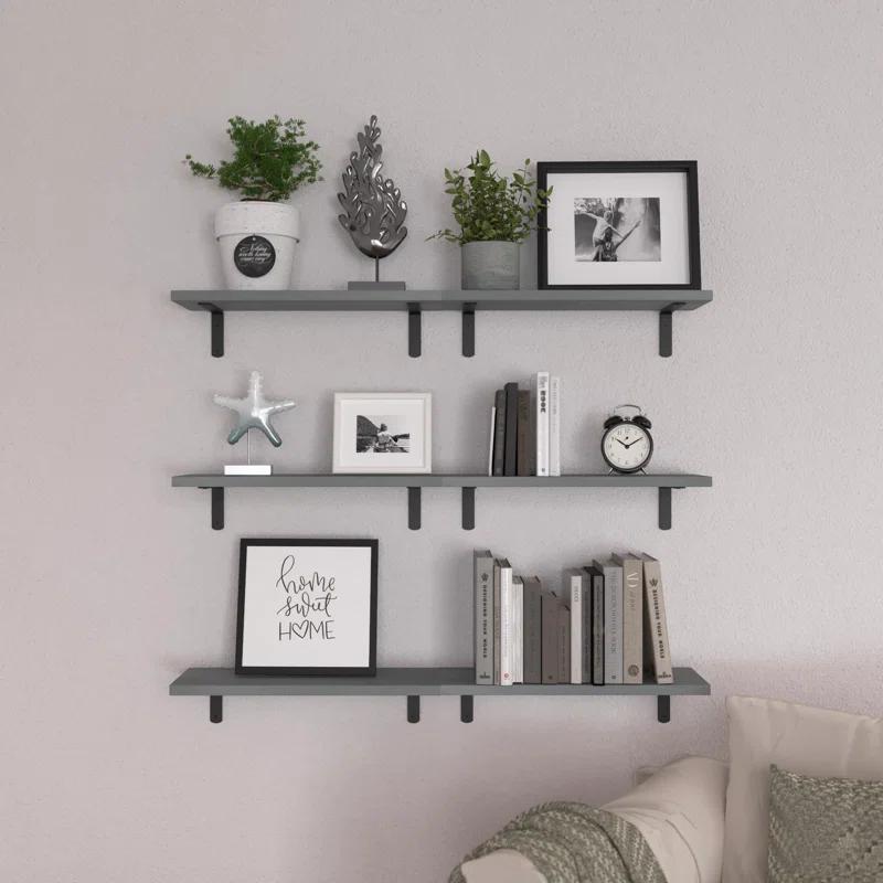 6-Pack Floating Wall Shelves, 16.5 Inch Rustic Farmhouse Wall Storage For Bathroom, Bedroom, And Living Room