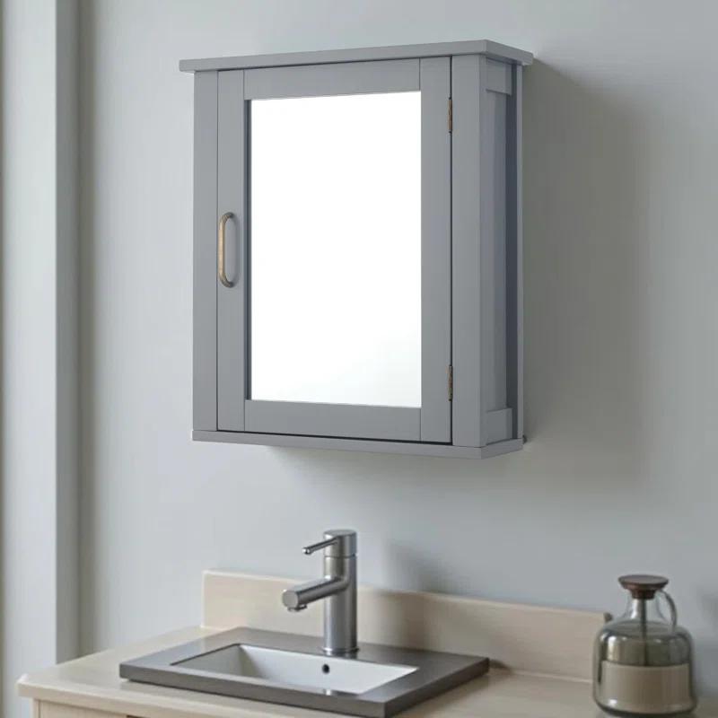 Greyleigh™ Church Strett Removable Wall Medicine Cabinet with Mirrored Door and Adjustable Shelf, Gray Modern Storage for Bathrooms
