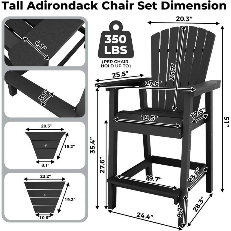 Rosecliff Heights HDPE Tall Adirondack Chair Set with Removable Double Trays (Set of 2)