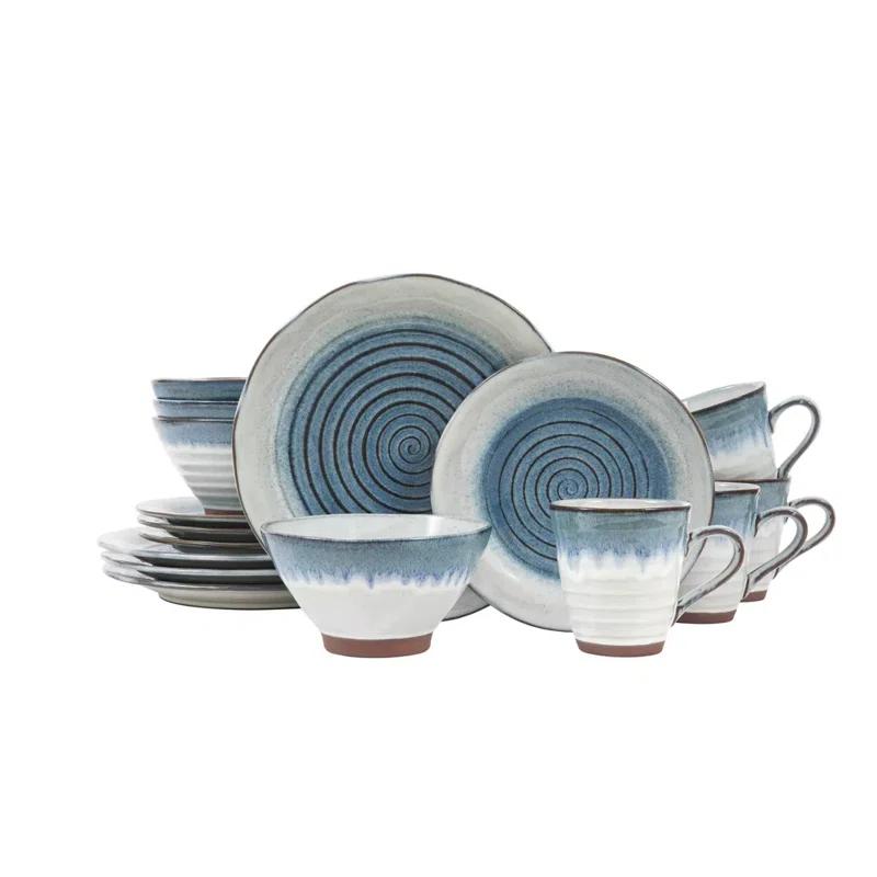 Sango Sango Talia 16-Piece Casual Blue Stoneware Dinnerware Set - Service For 4, Blue/White