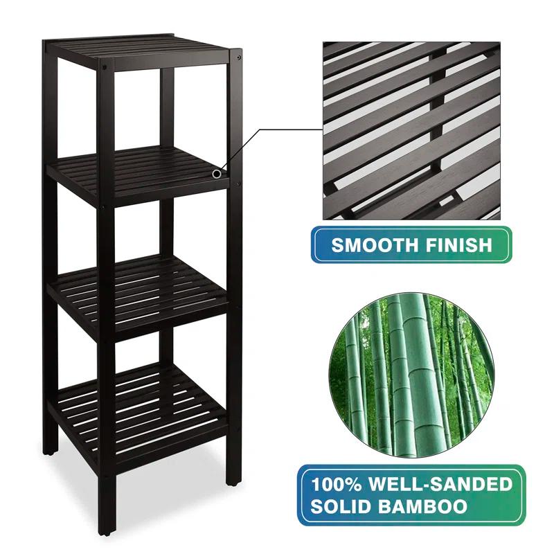 Bathroom Storage Shelf, 4-Tier Bamboo Rack Organizer, Multifunctional Shelving Unit For Living Room Bedroom Kitchen (Black)