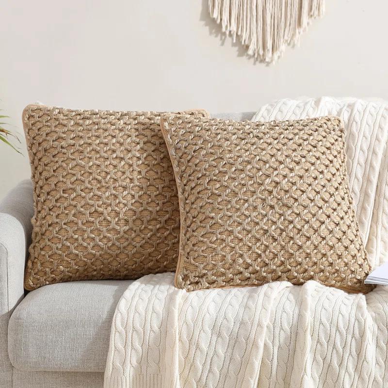 Boho Living Boho Living Jada Decorative Pillow Collection Jute/Cotton Indoor Square Throw Pillow with & Insert (Set of 2)