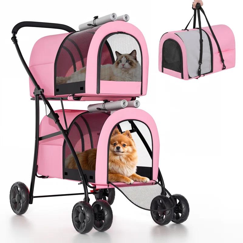 Bring Home Furniture Folding Pet Stroller for Cats & Dogs 4-in-1 Double Dog Stroller for Small & Medium Pets Carrier Cart with Convertible Features | Wayfair