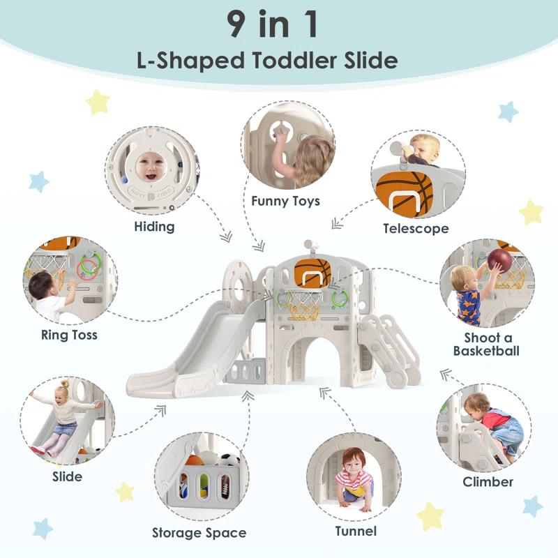 Suteck 9 in 1 Toddler Slide, Kids Slide with Climber Outdoor Indoor Slide Playset