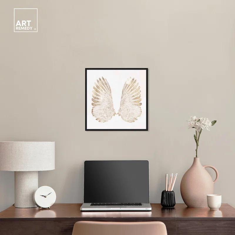 Art Remedy Soft Angel Wings Canvas Elegant White Gold Wall Art by Art Remedy