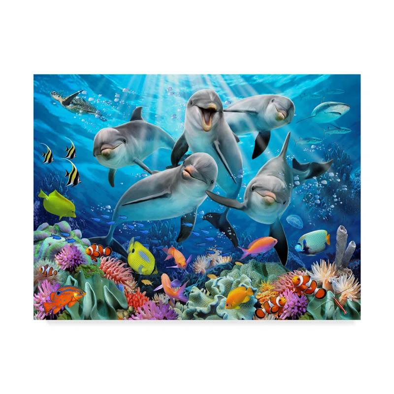 Trademark Fine Art " Five Happy Dolphins " by Howard Robinson