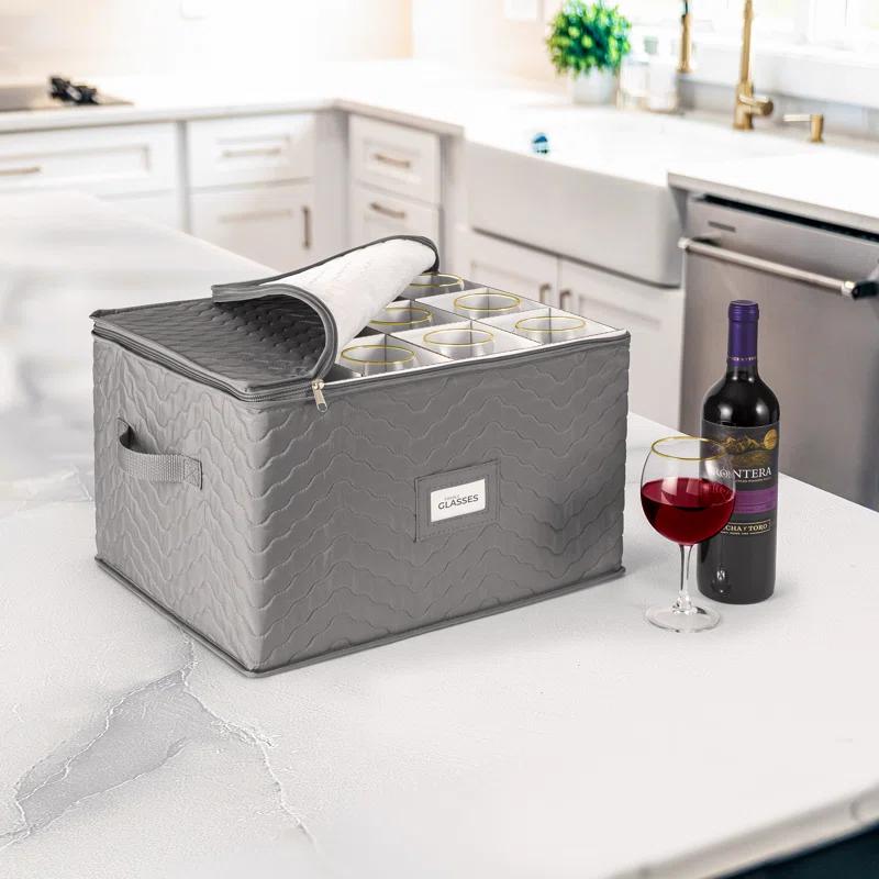 Sorbus 12-Glass Quilted Stemware Storage Case with Dividers