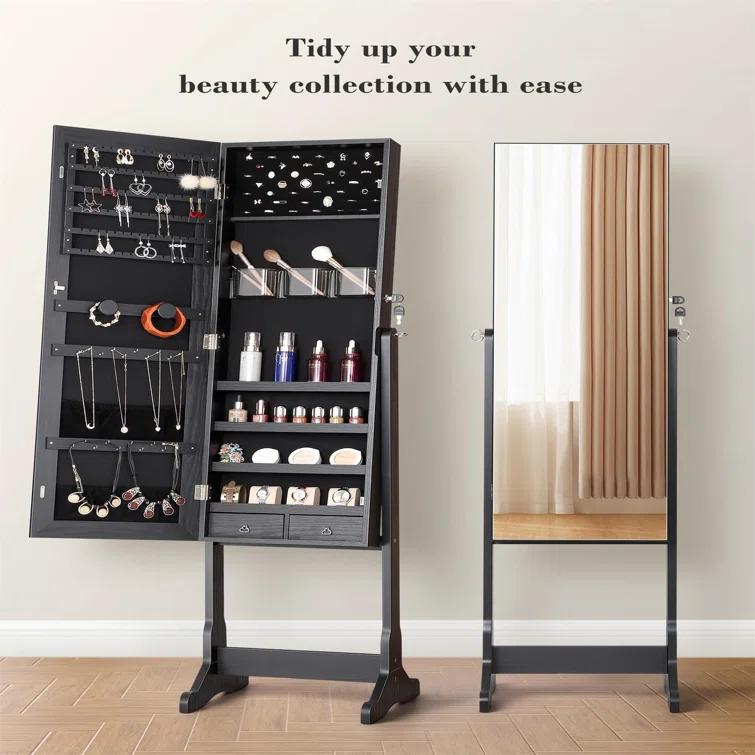NIERBO Lockable Jewelry Organizer Mirror - Stylish Storage Solution For Women