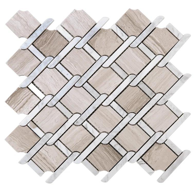 Supreme Tile Wooden Beige 12.01 in. x 12.01 in. Geometric Polished Marble Mosaic Tile