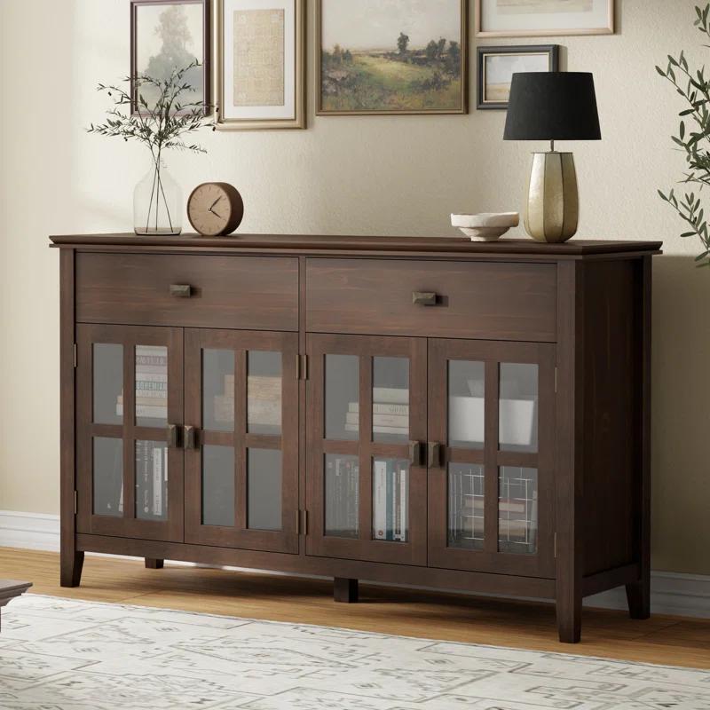 Simpli Home Artisan Solid Wood Large 4-Door Sideboard Buffet, Transitional-Style Storage Cabinet For The Dining Room, Kitchen, Or Living Room