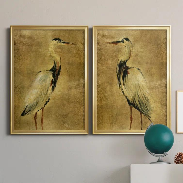 Beachcrest Home™ " Gold Crane At Dusk I " 2 - Pieces Painting Print