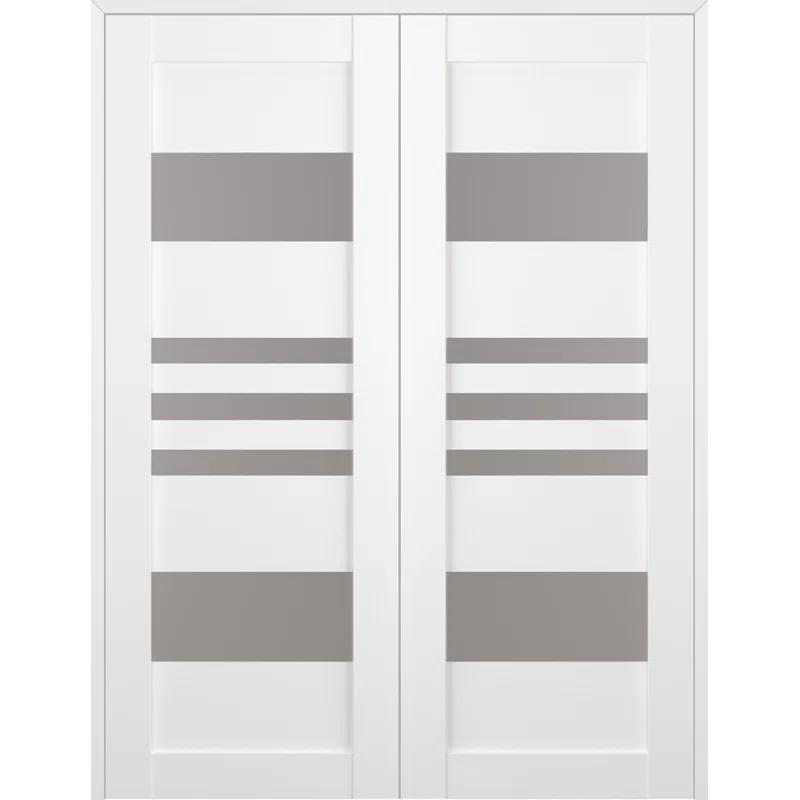 Leti Solid Manufactured Wood and Glass Paneled Prefinished Double French Door