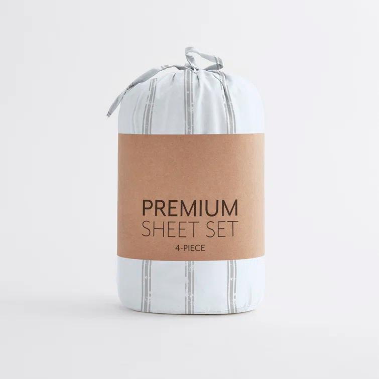 IEnjoy Home Distressed Navy Coastal Stripe Pattern Microfiber Sheet Set