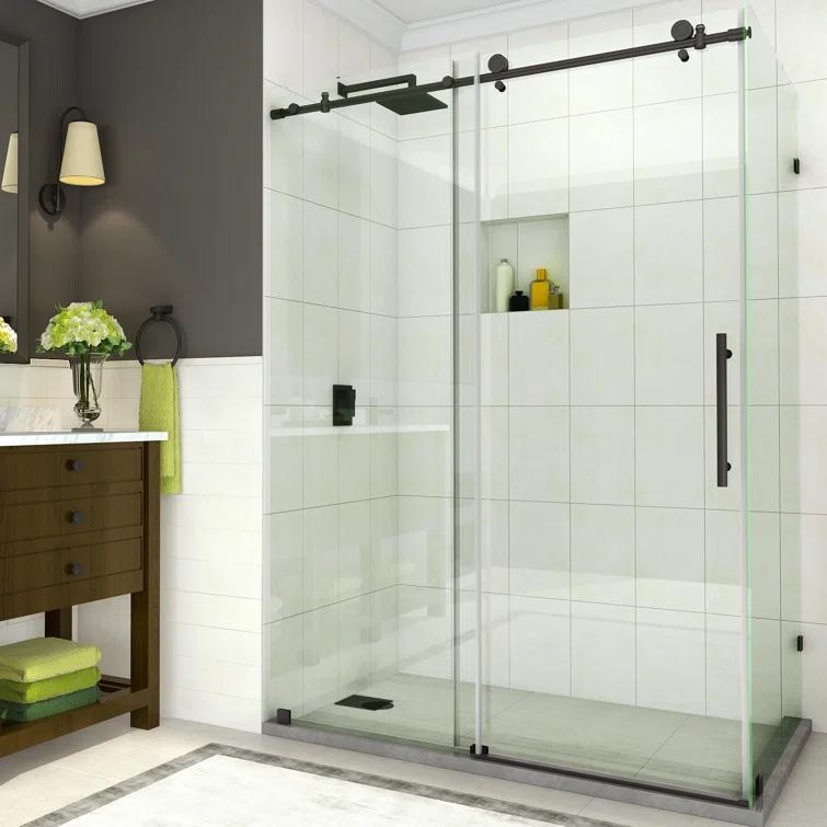 Aston Coraline 56" - 60" W x 33.875" D x 76" H Frameless Sliding Shower Enclosure SEN984EZ-MB-60-10