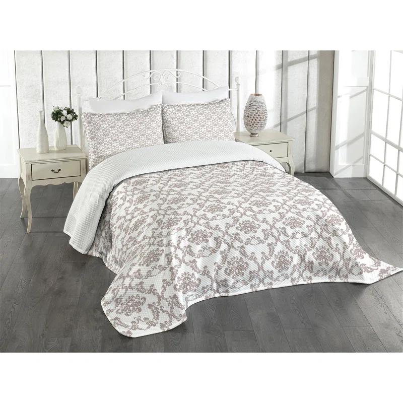 Ambesonne Ambesonne French Bedspread Set Taupe Colored Damask Taupe White