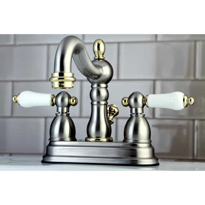 Kingston Brass Heritage Two-Handle 3-Hole Deck Mount 4" Centerset Bathroom Faucet with Plastic Pop-Up