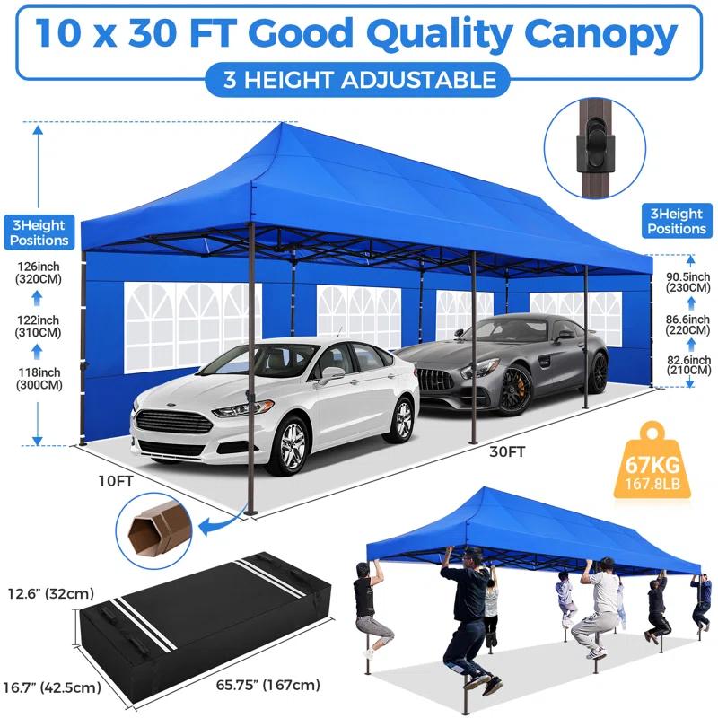 30 ft. W x 10 ft. D Real Heavy Duty Pop Up Canopy Outdoor Wedding Party Tent with 8 Sidewalls