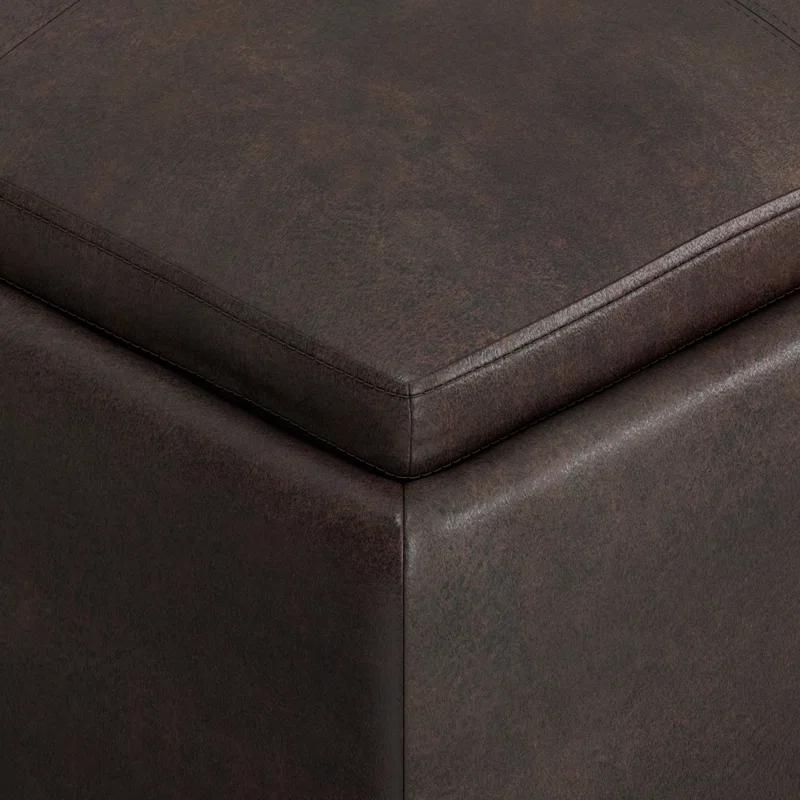 Simpli Home Avalon 35"W Upholstered Square Coffee Table Storage Ottoman with Flip-Over Trays