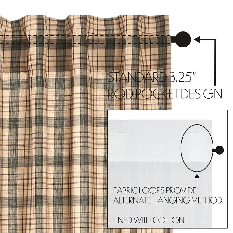 Rosalind Wheeler Holms Plaid Cotton Tailored Window Valance in Khaki/ Forest Green/ Russet
