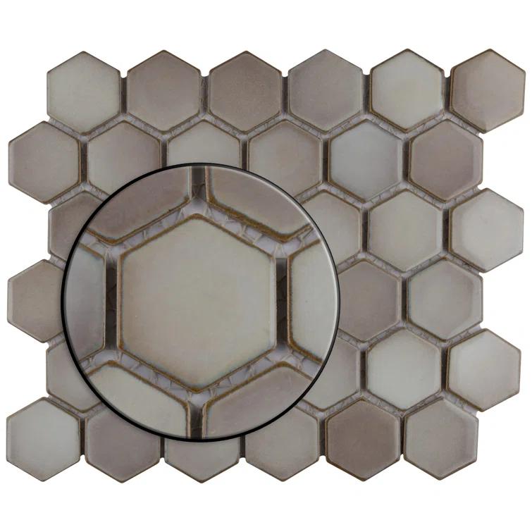 Merola Tile Hudson Due 2" Hex 10-7/8 " x 12-5/8 " Porcelain Mosaic Floor and Wall Tile