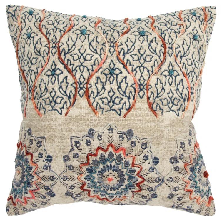 Rizzy Home Reclaimed Sari Silks Embroidered Cotton Throw Pillow