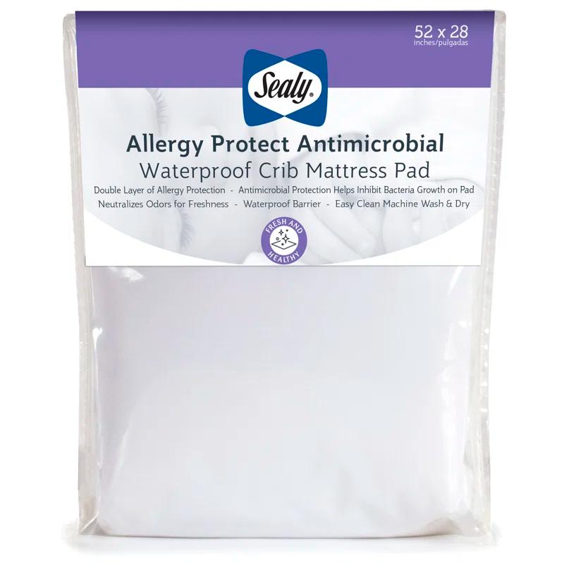 Sealy Baby Sealy Baby Allergy Protect Antimicrobial Waterproof Fitted Baby Crib Mattress Protector Pad, Crib Mattress Pad Topper, 52" x 28" - White