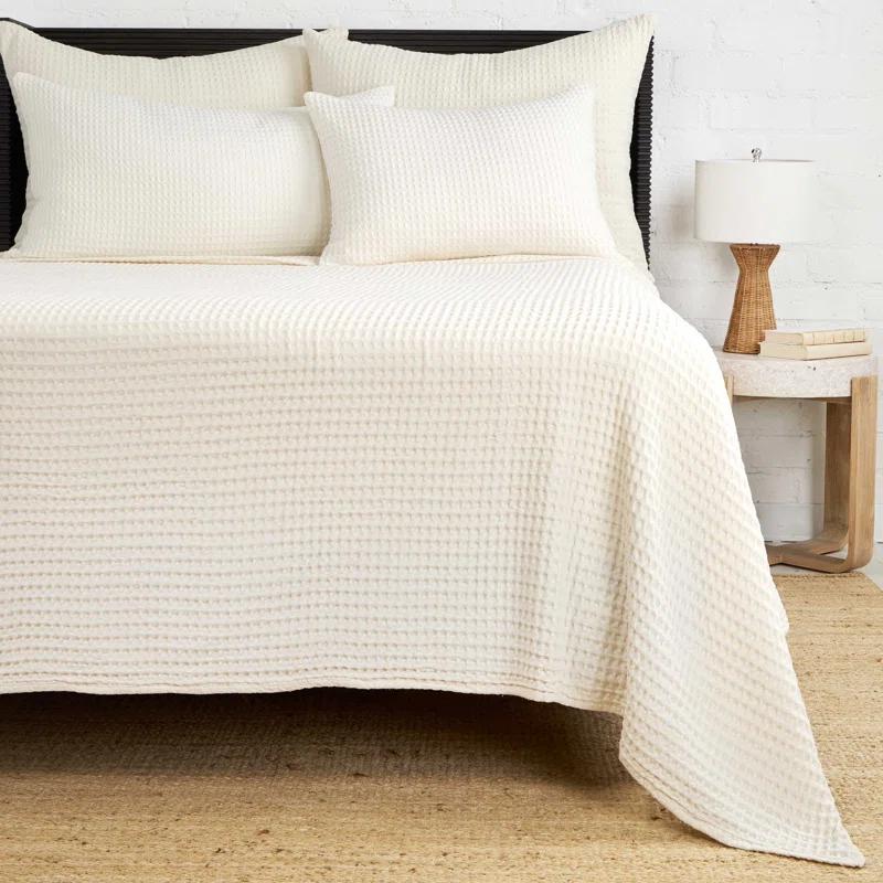 Zuma Cotton Waffle Weave Blanket by Pom Pom at Home - Cream / King