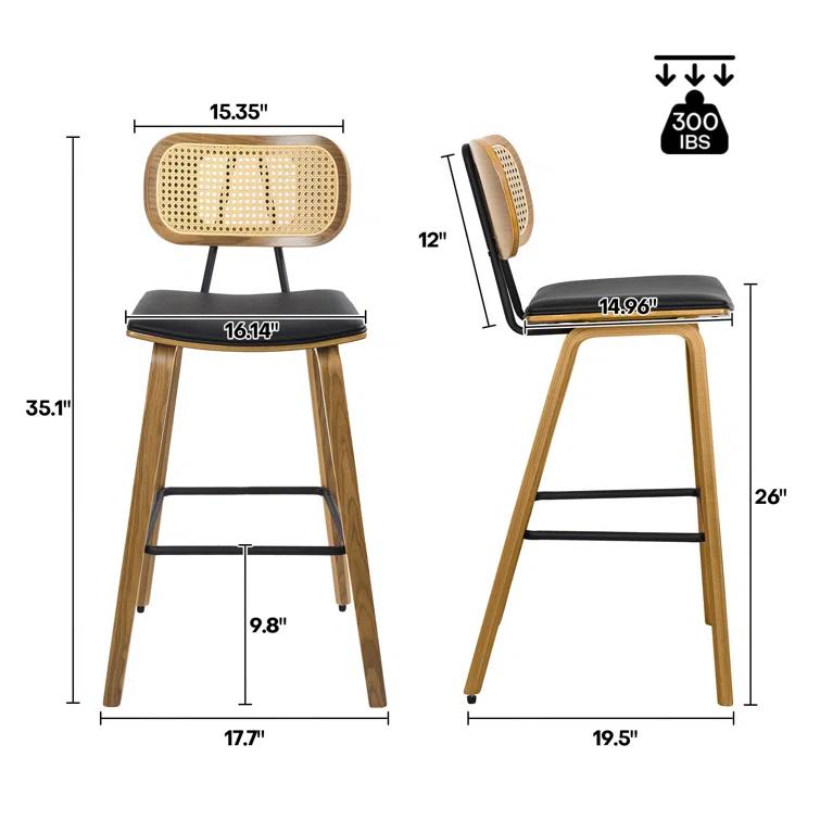 Latitude Run® 26" Upholstered Rattan Counter Height Stool (Set of 2)