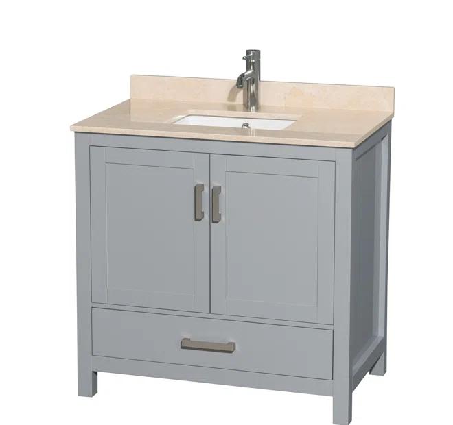 Wyndham Collection Sheffield 36" Freestanding Single Bathroom Vanity with Marble Top