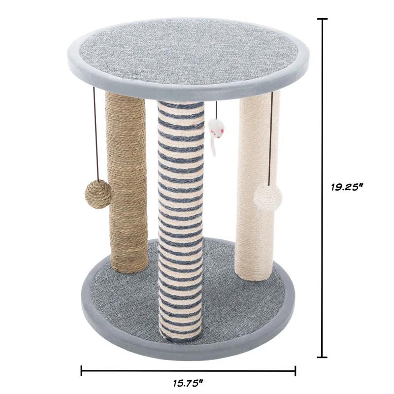 Cat Scratching Post - 3 Scratcher Posts with Carpeted Scratch Pad Base and Perch - Furniture Scratching Deterrent for Indoor Cats by PETMAKER