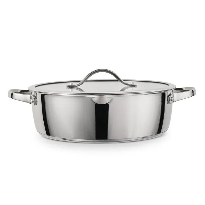 Tramontina Tramontina Tempo Tri-Ply Base Stainless Steel 6-Quart Braiser Pan with Glass Lid, Induction-Ready, Oven-Safe, Dishwasher-Safe