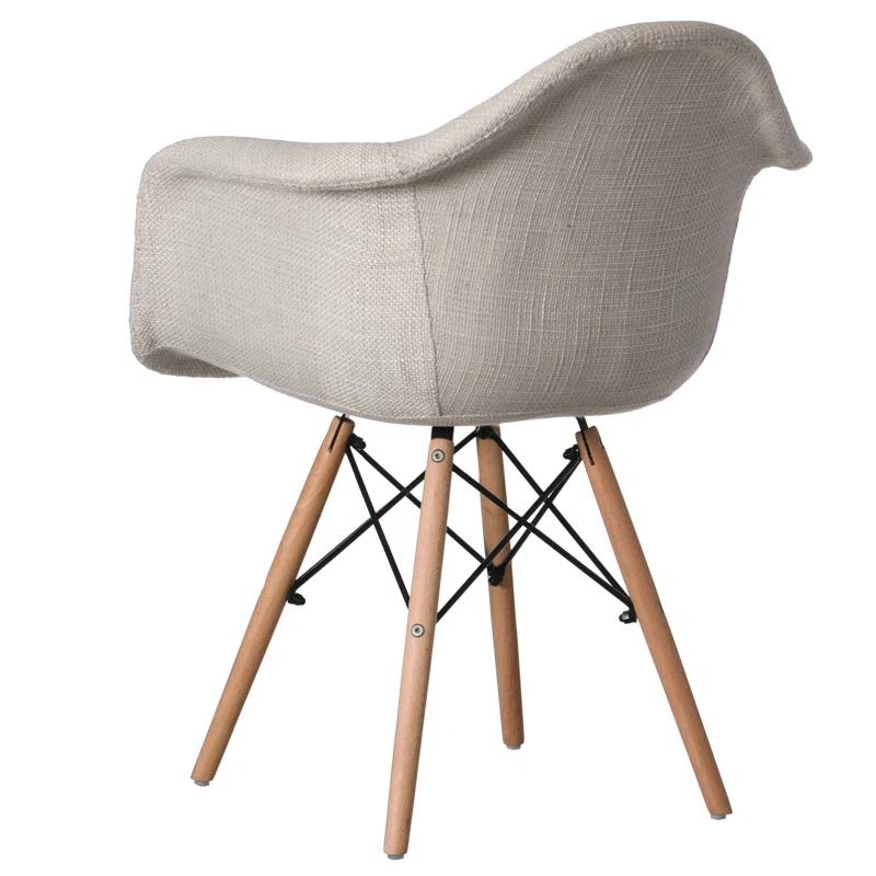 George Oliver Mid-century Modern Style Fabric Lined Armchair With Beech Wooden Legs, Black And White | Wayfair