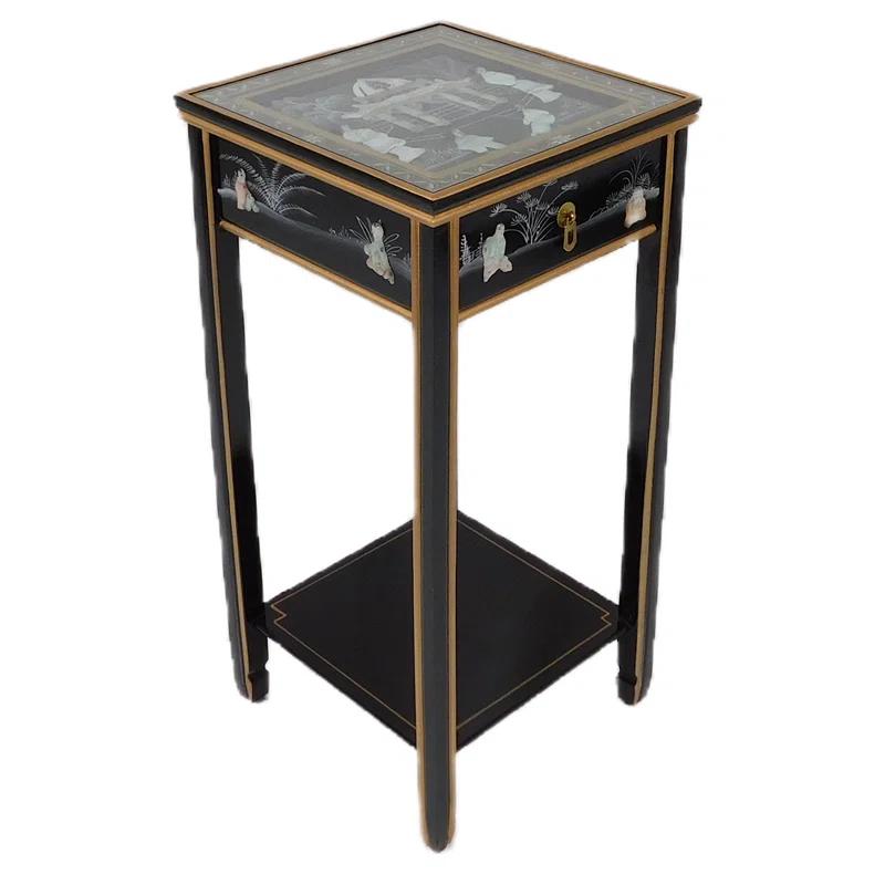 Bloomsbury Market Oriental Stand with Drawer, Shelf and Glass Top