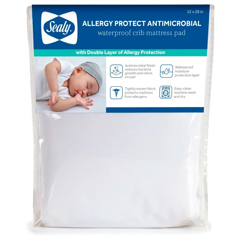 Sealy Baby Sealy Baby Allergy Protect Antimicrobial Waterproof Fitted Baby Crib Mattress Protector Pad, Crib Mattress Pad Topper, 52" x 28" - White