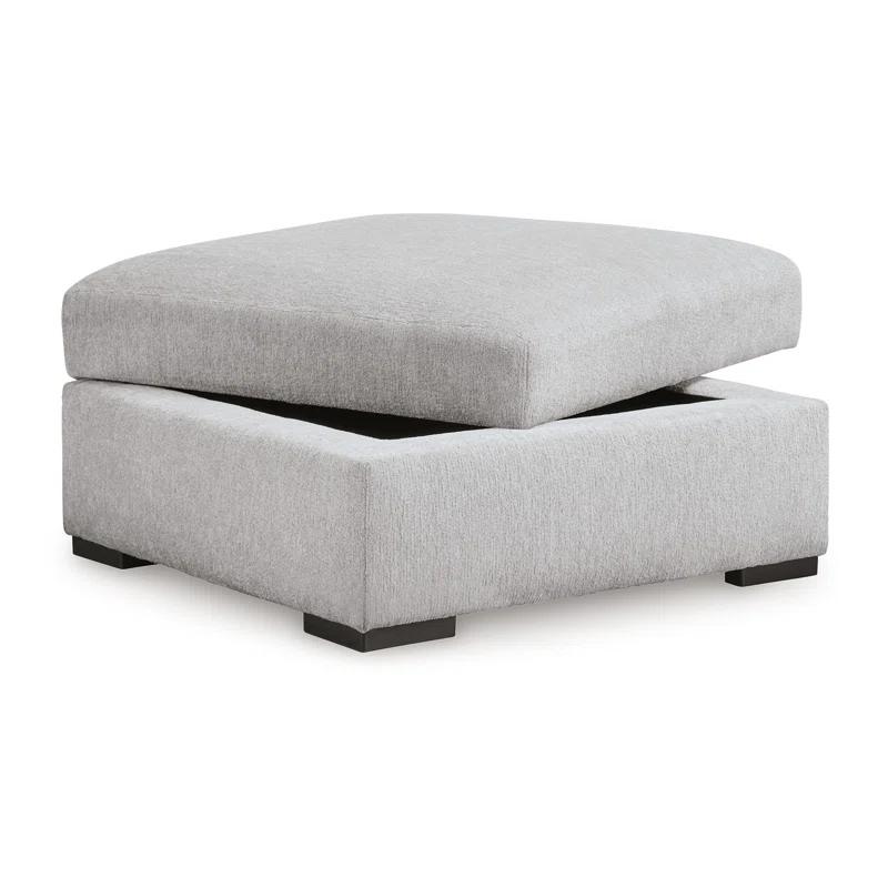 Benjara Gaby Low Profile Ottoman With Storage, Locking Wheels, Gray 37 Inch