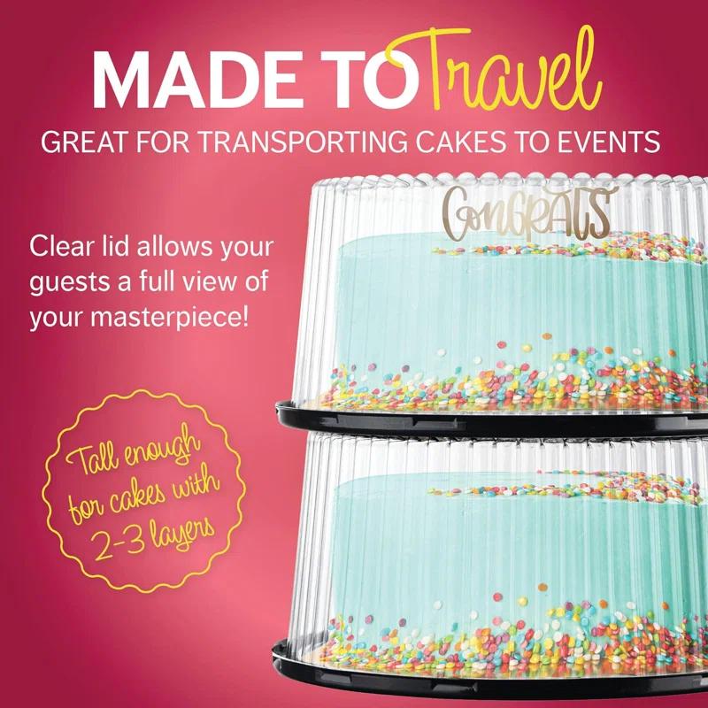 10-11" Plastic Disposable Cake Containers Carriers With Dome Lids And Cake Boards | 3 Round Cake Carriers For Transport | Clear Bundt Cake Boxes/Cover | 2-3 Layer Cake Holder Display Containers
