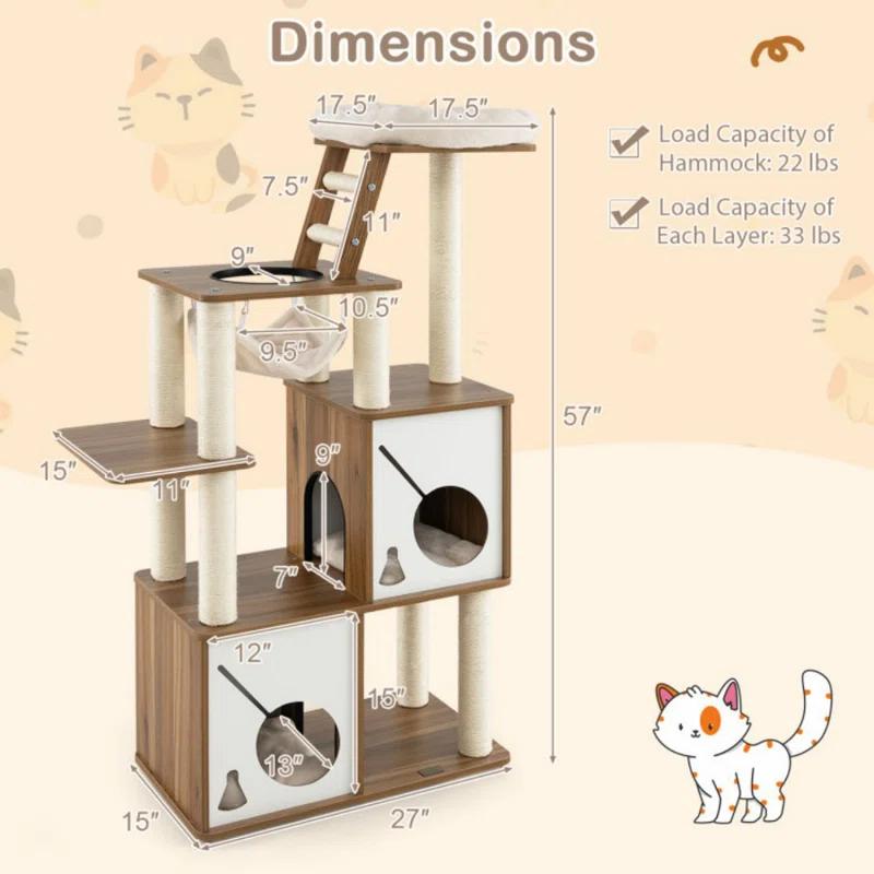 Tucker Murphy Pet™ 57 Inch Cat Tree Tower Multi-Level Activity Center With Scratching Posts