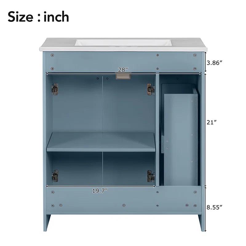 HLILish 30-Inch Bathroom Vanity With Ceramic Sink Combo, Abundant Storage Cabinet - 2 Soft Close Doors And Double-Tier Deep Drawer